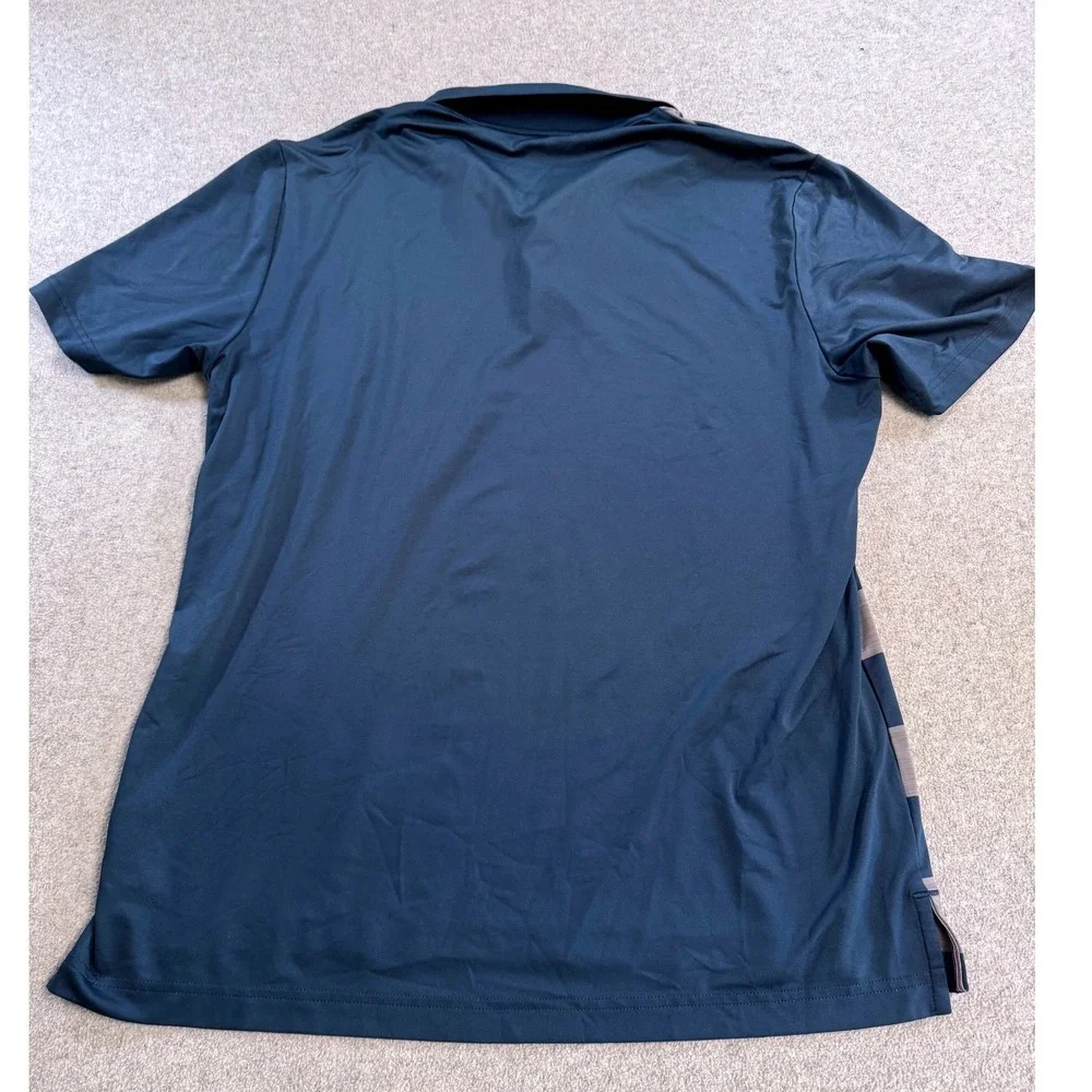 Adidas Golf Polo Shirt Mens Large Blue Gray Striped USA Performance Short Sleeve